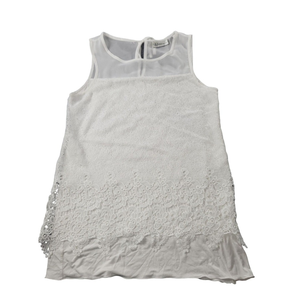 Neiman Marcus Lace Tank Top Women S White Sheer Yoke Sleeveless Floral Blouse